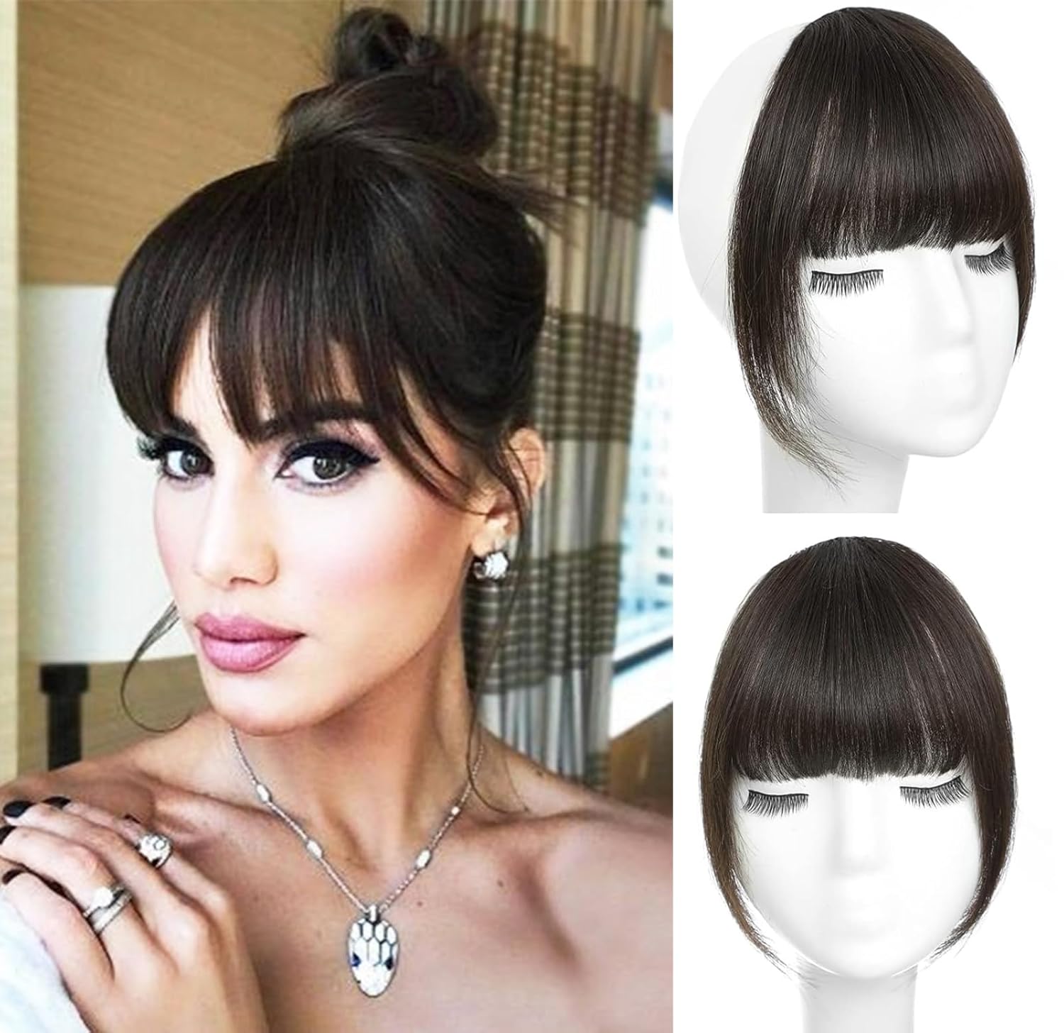 Hair Extensions Ultra Thin 3D Air Clip in Bangs Hairpiece with Nice Net Natural Flat Neat Bangs for Women