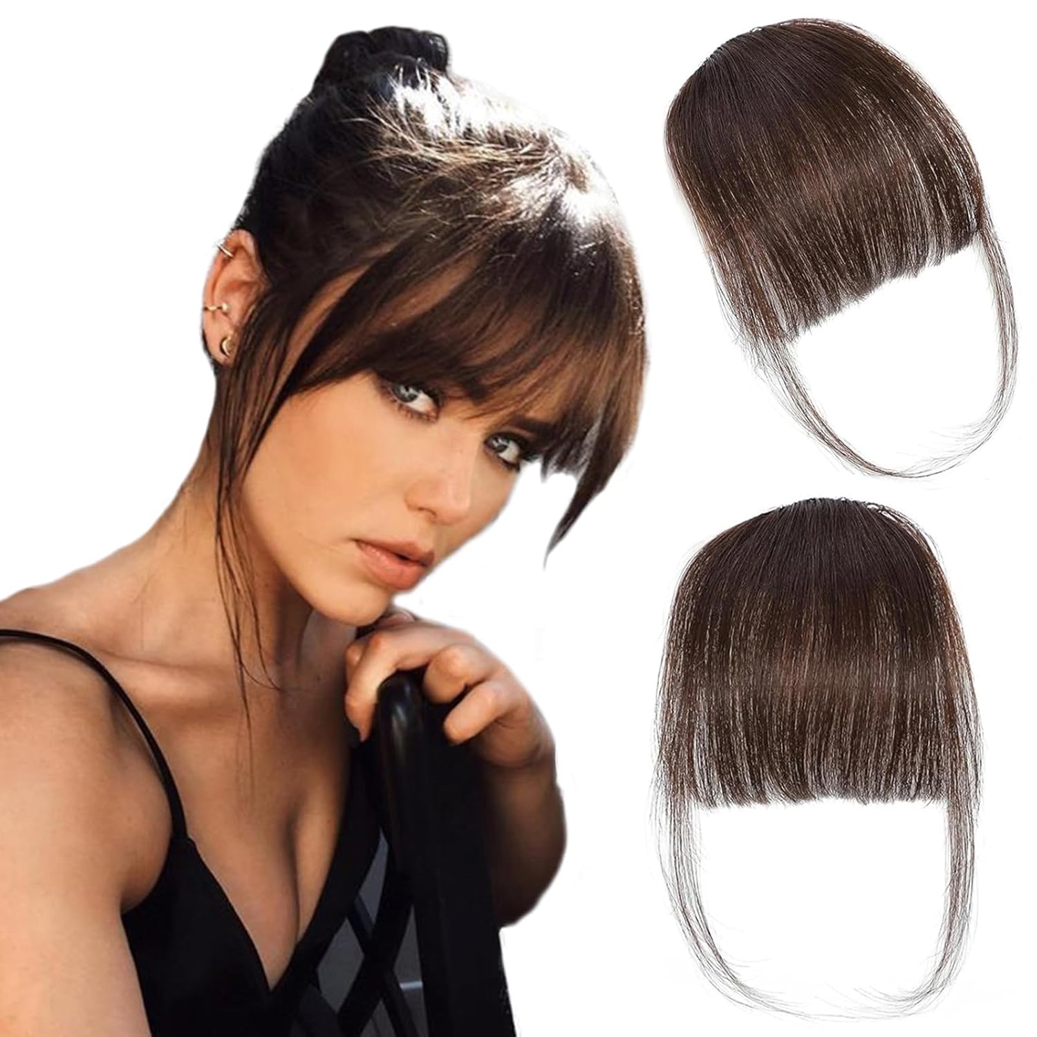 Hair Extensions Ultra Thin 3D Air Clip in Bangs Hairpiece with Nice Net Natural Flat Neat Bangs for Women