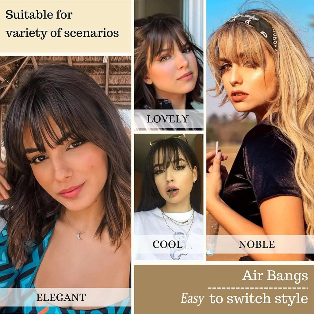 Hair Extensions Ultra Thin 3D Air Clip in Bangs Hairpiece with Nice Net Natural Flat Neat Bangs for Women