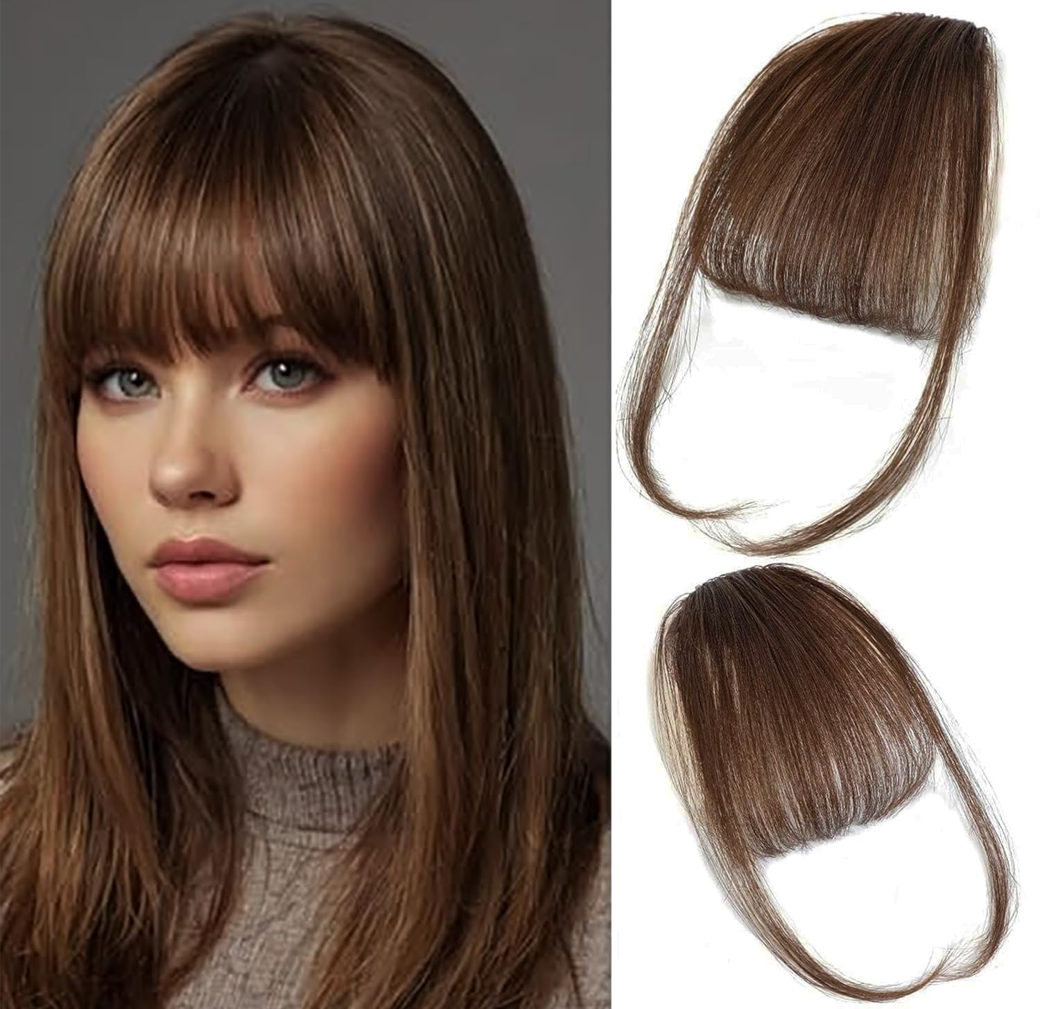 Hair Extensions Ultra Thin 3D Air Clip in Bangs Hairpiece with Nice Net Natural Flat Neat Bangs for Women